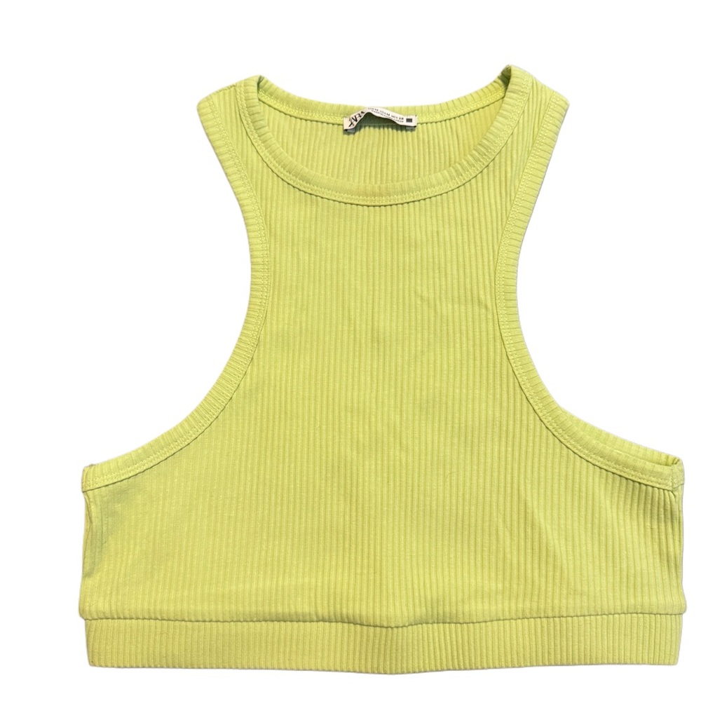 Zara Neon Yellow Ribbed Crop Top NWOT